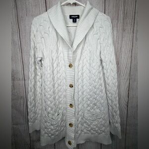 Lands' End Women's White Cable Knit Cardigan